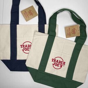 LOT Set of 2 — Trader Joe’s Grocery Canvas MINI Tote Bag — Blue + Green NWT! NEW